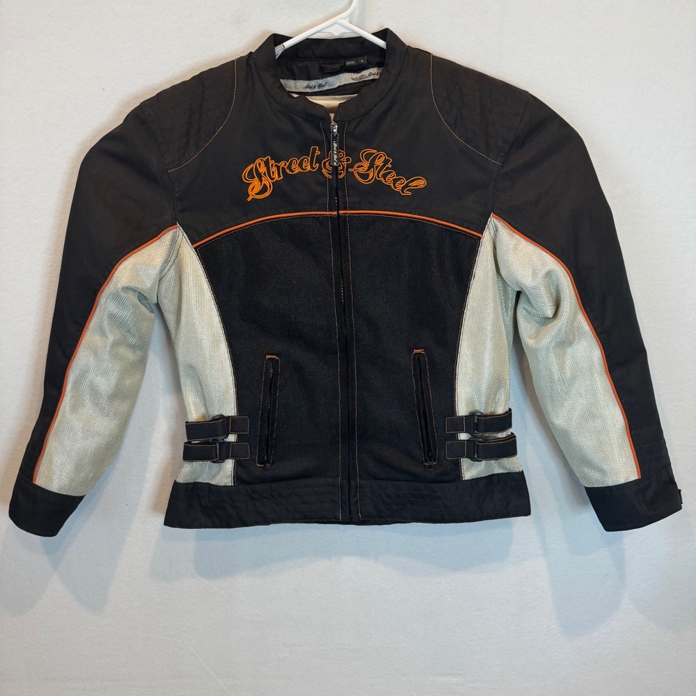 Street & Steel Womens Motorcycle Jacket Black Orange Mesh Riding Gear Large